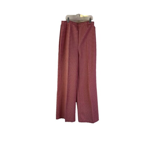 Vintage 70s Plaid Knit High Rise Wide Leg Pants USA Preppy Grunge - Picture 1 of 7